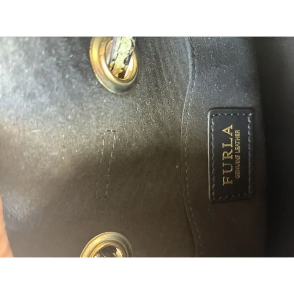 Furla Stacy Snake Print Leather Bucket Bag Crossbody Top Handle EUC
